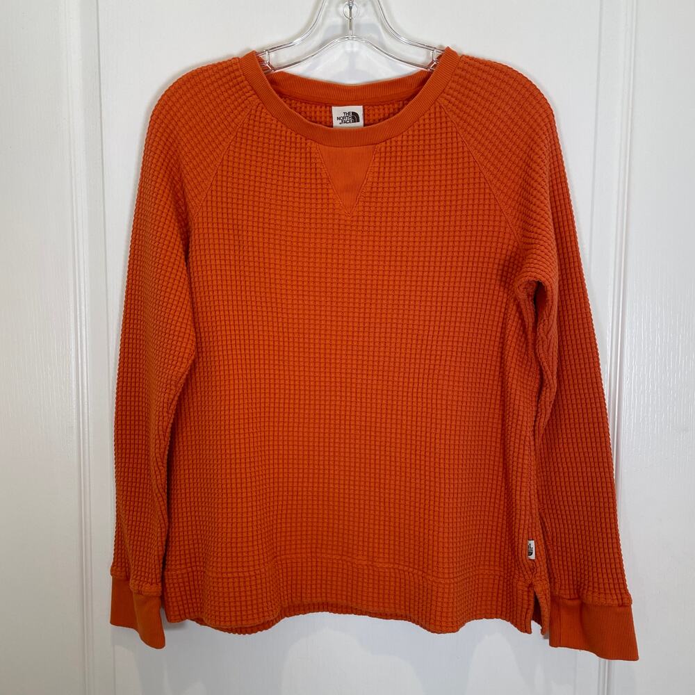 The North Face Thermal Waffle Knit Base Layer Tee Orange 100% Cotton Gorpcore XL - Picture 2 of 6